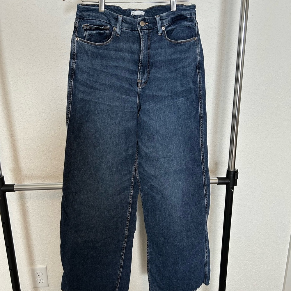 Good American Wide Leg Dark Blue Jeans